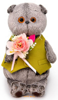 Мягкая игрушка - Кот Басик в жилете и с букетом 22 см, Budi Basa Ks22-228 Мягкая игрушка - Кот Басик в жилете и с букетом 22 см, Budi Basa Ks22-228